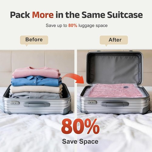 IDEATECH Travel Vacuum Bags - 15 Pack with USB Pump | Space Saver Compression Bags for Clothes - Easy to Load, Perfect for Suitcase & Carry-On