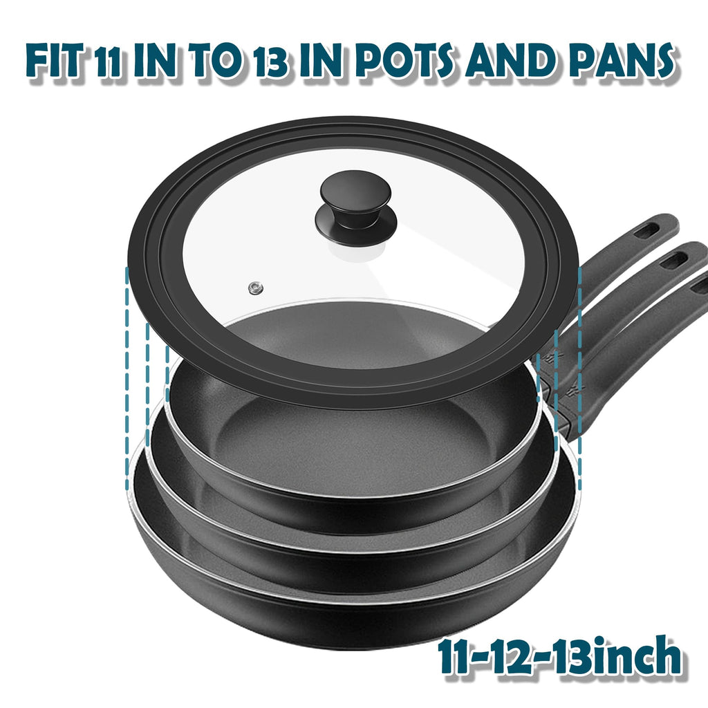 Universal Lid for Pots Pans and Skillets, 11&12&13 inch, Diameter Cookware, Silicone Replacement Pan Lid Pot Lids for Frying Pans, Cast Iron,Tempered Glass Lid