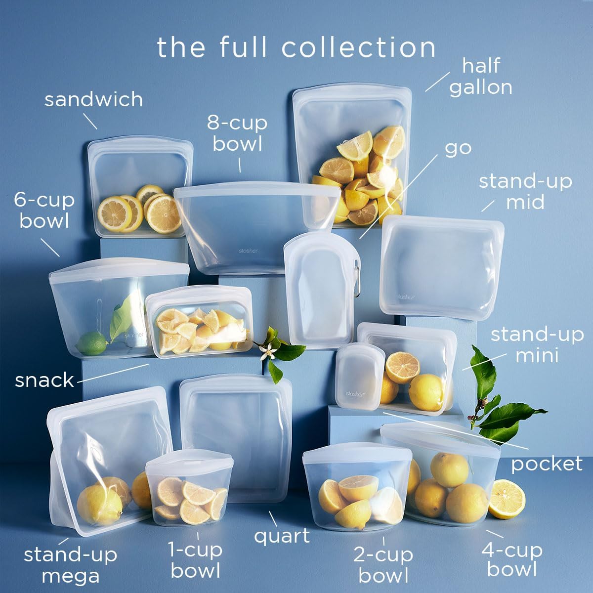Stasher Silicone Reusable Food Storage Bags - Eco-Friendly, Microwave & Dishwasher Safe, 4-Pack | Clear Snack Containers