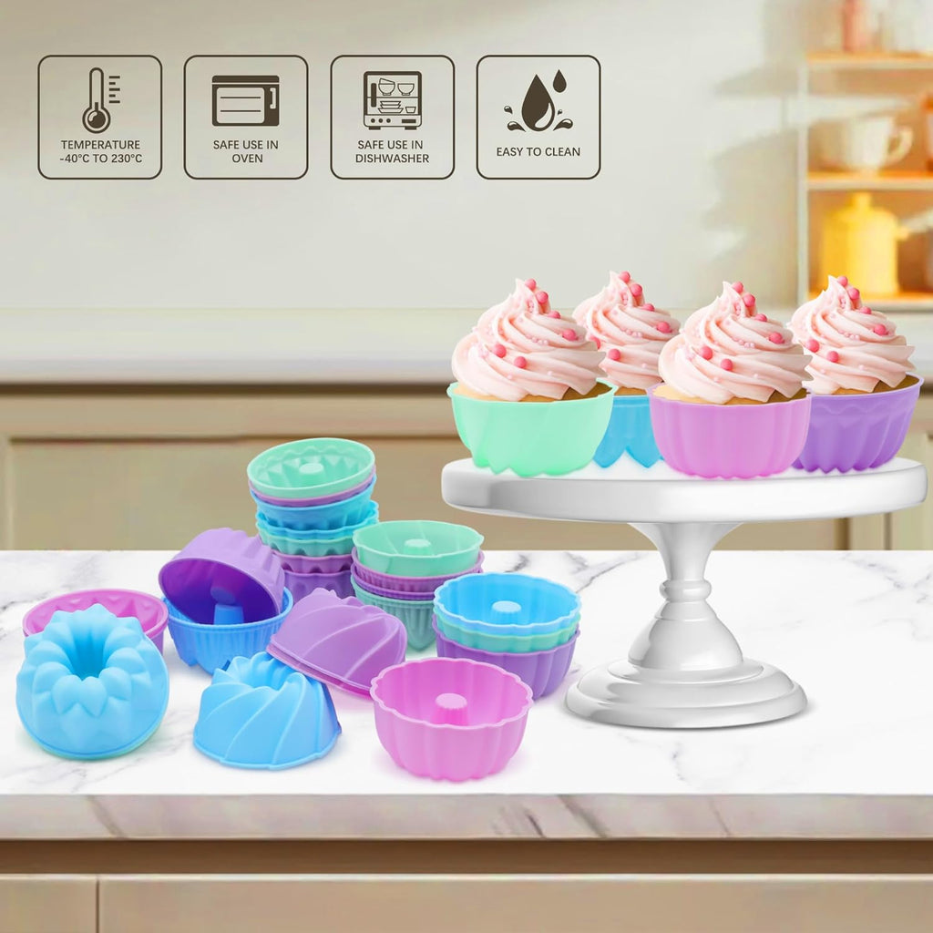 Skiennix Silicone Donut Mold - 24-Pack Nonstick Baking Cups | 3-Inch Oven & Dishwasher Safe