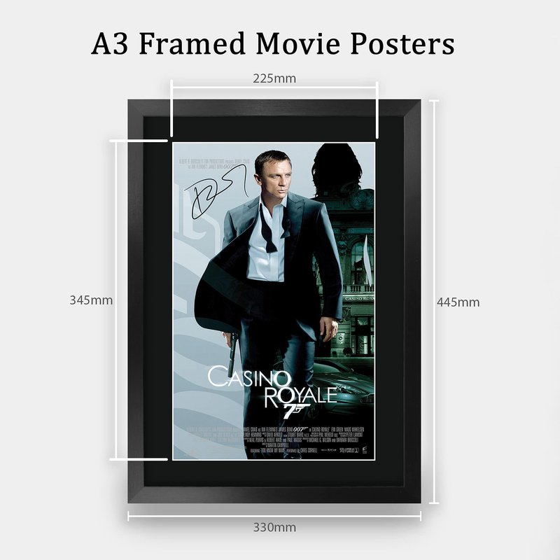 HWC Trading James Bond - Casino Royale Movie Poster Daniel Craig Signed 16 x 12 inch Framed Gift Printed Autograph Film Print Photo Picture Display - 16" x 12" Framed
