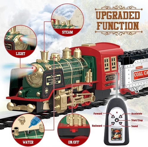Mini Tudou Electric Christmas Train Set - Remote Control Steam Locomotive with Sound & Light | Rechargeable Battery, Cargo Cars & Tracks for Kids 3+