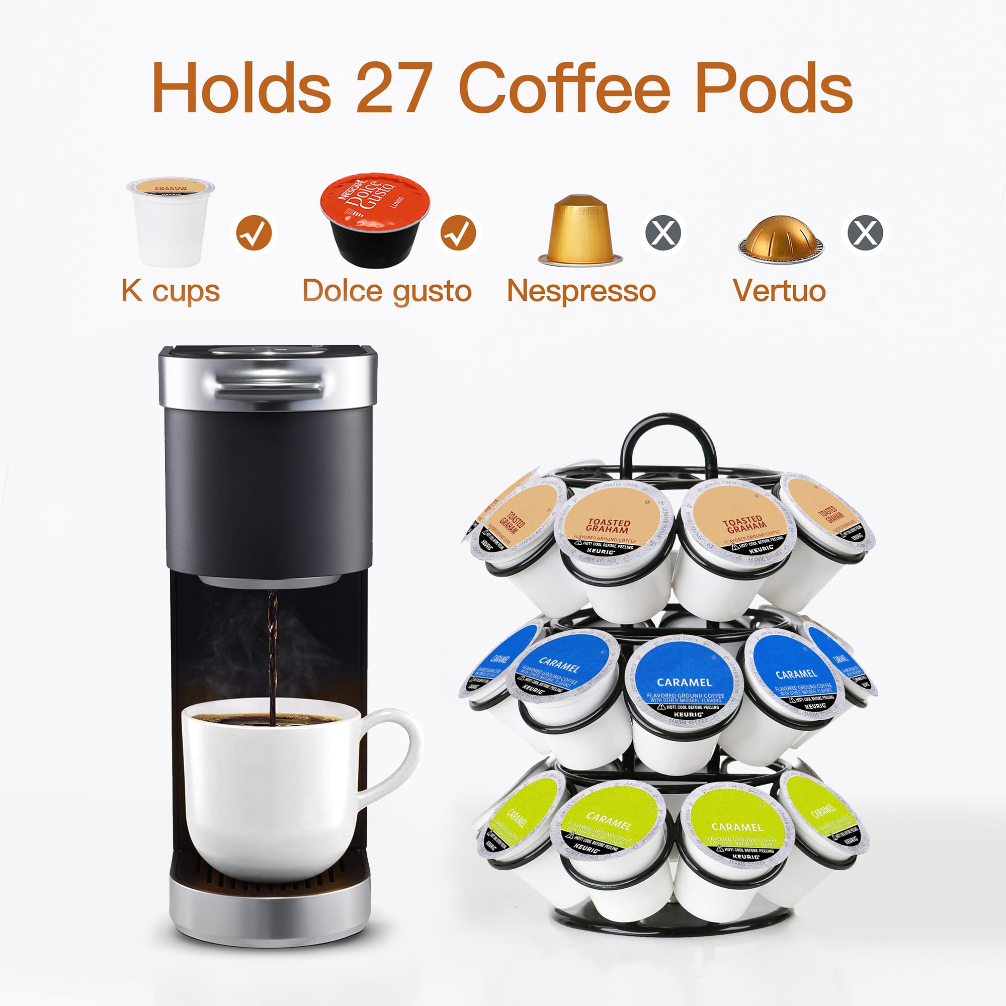ZECENN Coffee Pod Holder for Keurig Pods, K Cup Holder, K Cup Carousel, Coffee Pods Organizer Stand, No Assembly Required, 27 Pods Capacity, 360-Degrees Rotating -Black