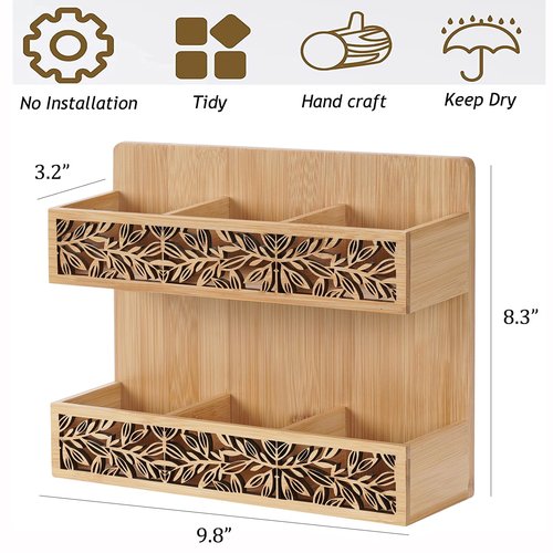 QILICHZ Tea Bag Holder Bamboo Tea Organizer for Tea Bags Wall Mounted Tea Bags Organizer Tea Holder for Tea Bags Organizer for Table Or Wall