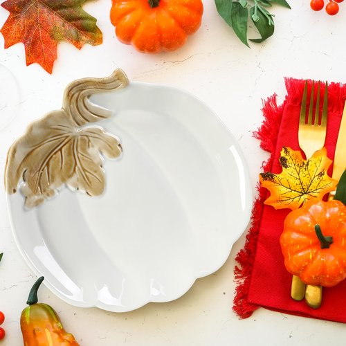 FillTouch 4 Pcs 5.91'' Ceramic Pumpkin Plates Fall Thanksgiving Candy Dishes Platters Harvest Serving Bowl for Thanksgiving Halloween Autumn Party Supplies Dinnerware