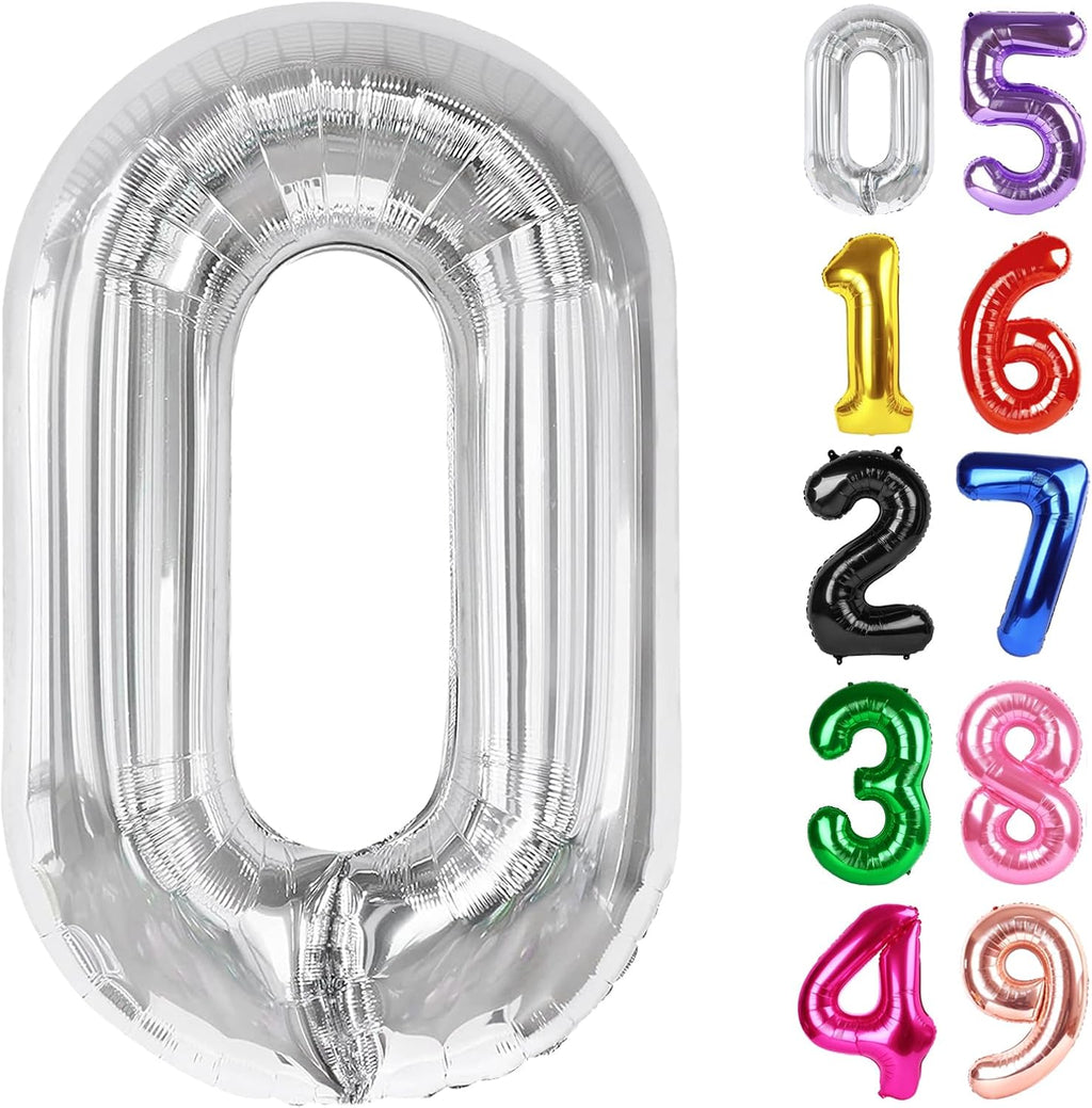 Silver Number 0 Balloon - 40 Inch Birthday Decoration for Milestone Celebrations | Party Supplies
