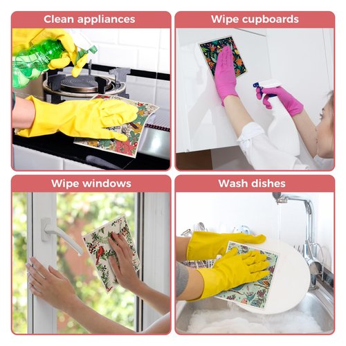 wlich 10PCS Swedish Dishcloths for Kitchen, Reusable Dish Rags for Washing Dishes with Clips, Non-Scratch Kitchen Towels and Dishcloths Sets, Washable Swedish Dish Cloths, No Odor(Birds Flowers)