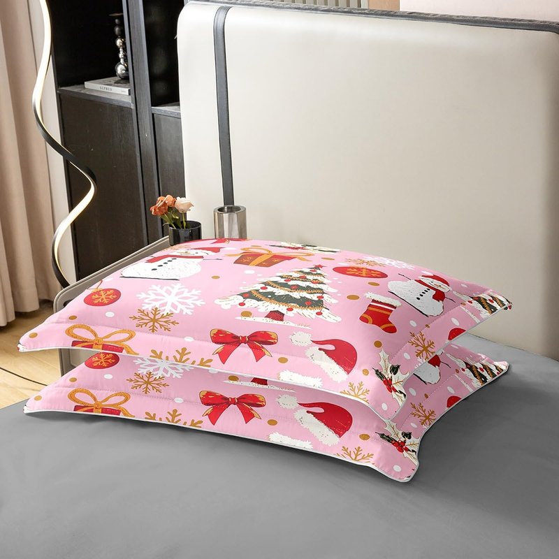 Pink Christmas 100% Cotton Duvet Cover Full Kawaii Xmas Tree Comforter Cover for Kids Boys Girls Winter Magic Snowflake Bedding Set Cute Snowman Quilt Cover Xmas Hats Girly Christmas Ornaments,3Pcs