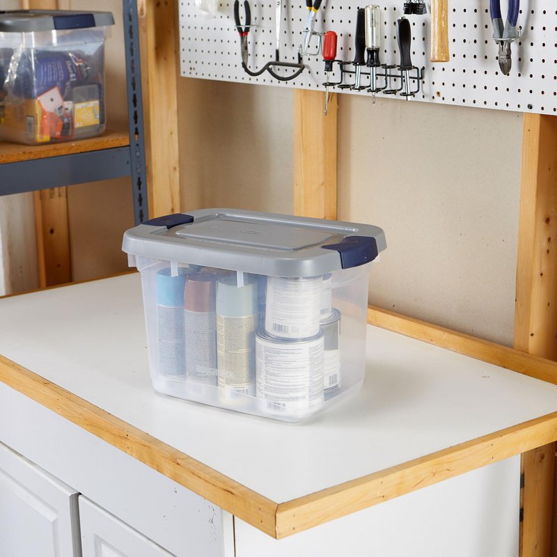 Rubbermaid Roughneck Clear 19Qt/ 4.75 Gal Storage Containers, Pack of 6, with Snap-Fit Grey Lids, Visible Base, Sturdy and Stackable, Great for Storage and Organization