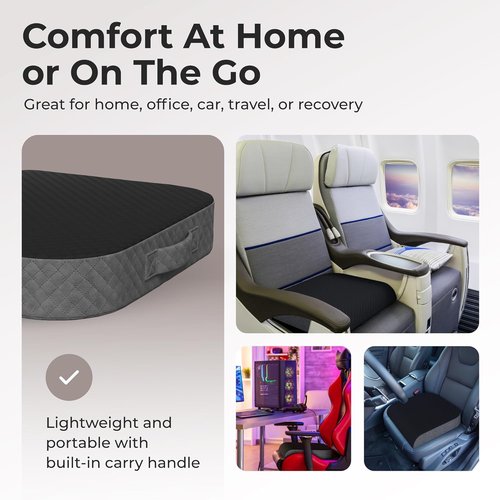 Kölbs Extra Large Memory Foam Seat Cushion - Plush Velvet Cover for Office Chair & Coccyx Pain Relief