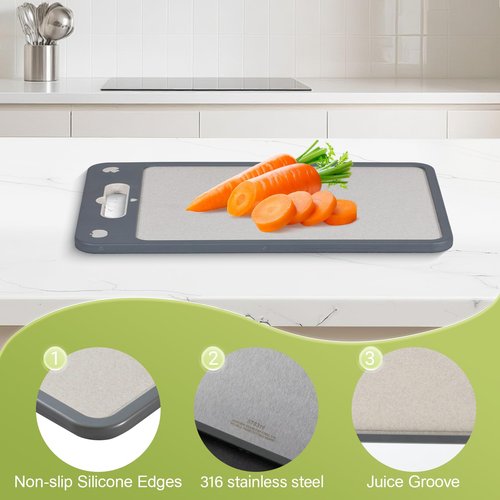 Cutting Board for Kitchen,Cutting Board Double Sided Food Grade,316 Stainless Steel and Wheat Straw PP, Easy to Clean Large Size 16”×11”