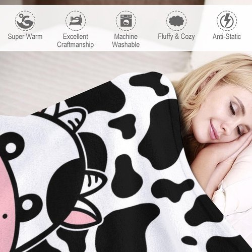 Cute Cow Blanket Soft Cozy Flannel Cow Throw Blankets Kids Adults for Bedding Bedroom Living Rooms Sofa Full Season Gifts 50"x40"