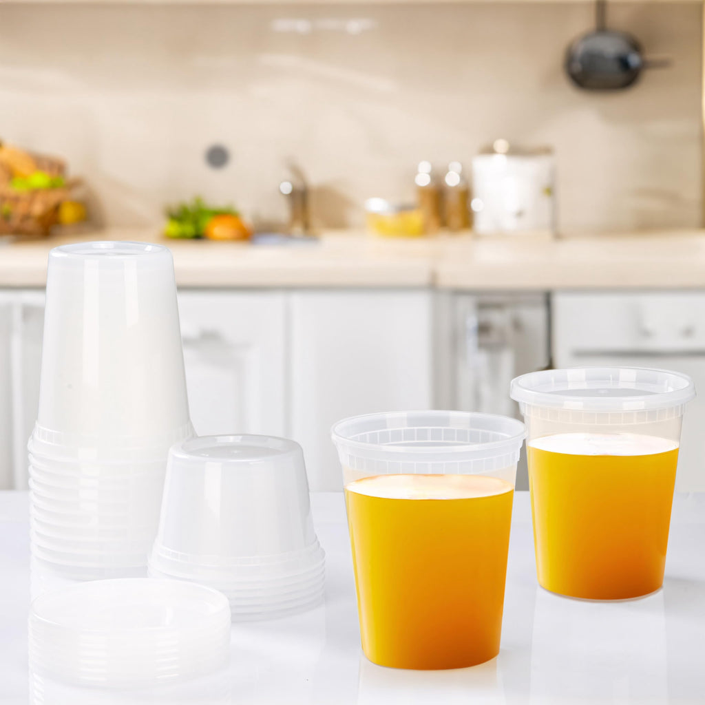 TashiBox 24 Sets 32 oz Plastic Deli Containers with Lids - Clear Airtight Food Storage & Meal Prep Containers, BPA Free, Stackable, Leakproof, Microwave & Freezer Safe