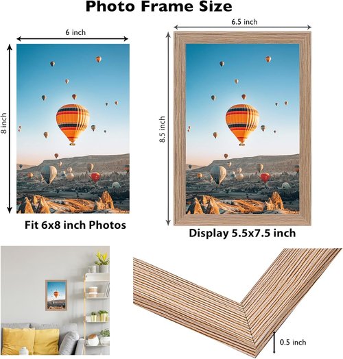 JCJMY 6x8 Picture Frame - Rustic Brown Wall Hanging or Tabletop Display | Shatter-Resistant Plexiglass