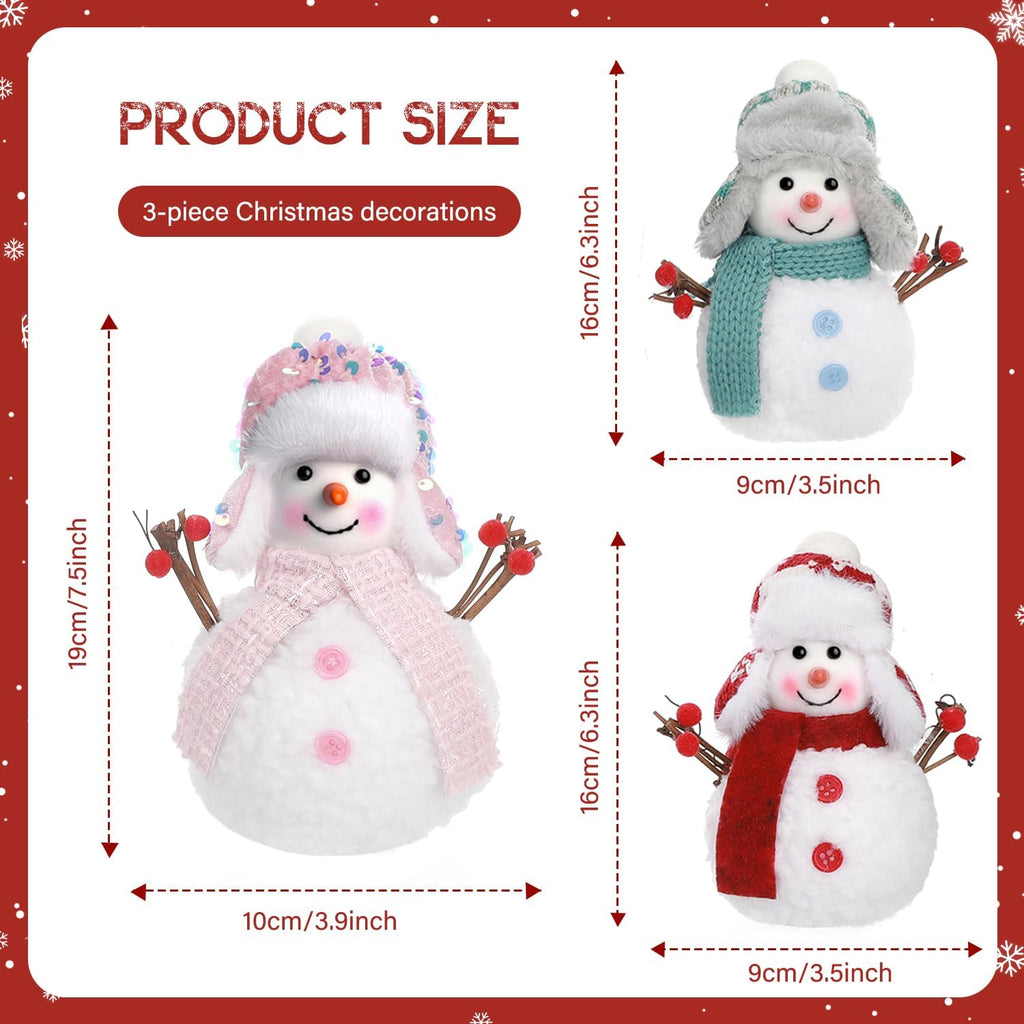 Skiennix Christmas Snowmen Plush Decorations - Set of 3 Collectible Figurines for Festive Home Decor