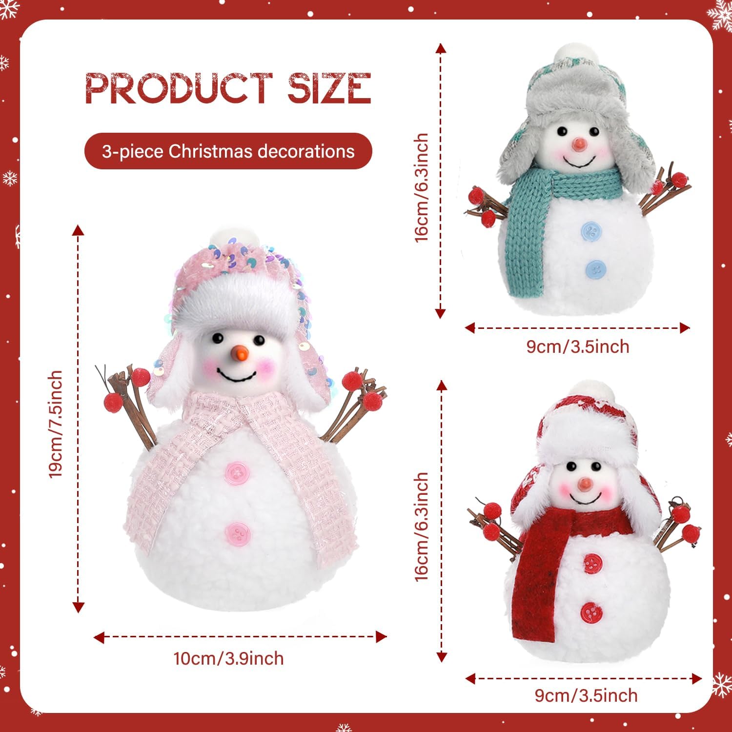 Skiennix Christmas Snowmen Plush Decorations - Set of 3 Collectible Figurines for Festive Home Decor