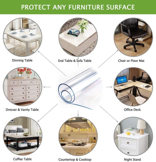 Clear Table Protector Cover Furniture Tablecloth Protector Clear Plastic Waterproof Wipeable Vinyl PVC Rectangle Coffee Dining Tables Cloth Office Desk Chair Floor Mat Pad Good for 42 or 44" x 78 Inch