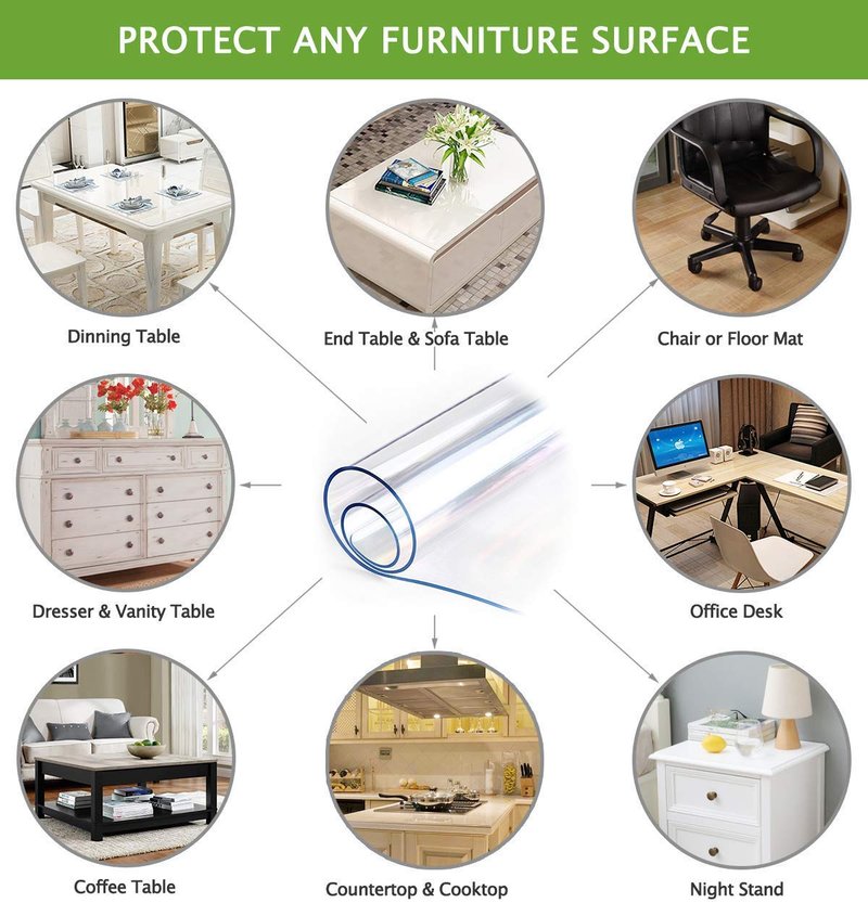 42 X 64 Inch Clear Table Protector Plastic Tablecloth Furniture Protective Cover Glass Wooden Desk Top Coffee Dining End Tabletop Countertop Protector PVC Protection Pad Easy Clean Polyester Wipeable