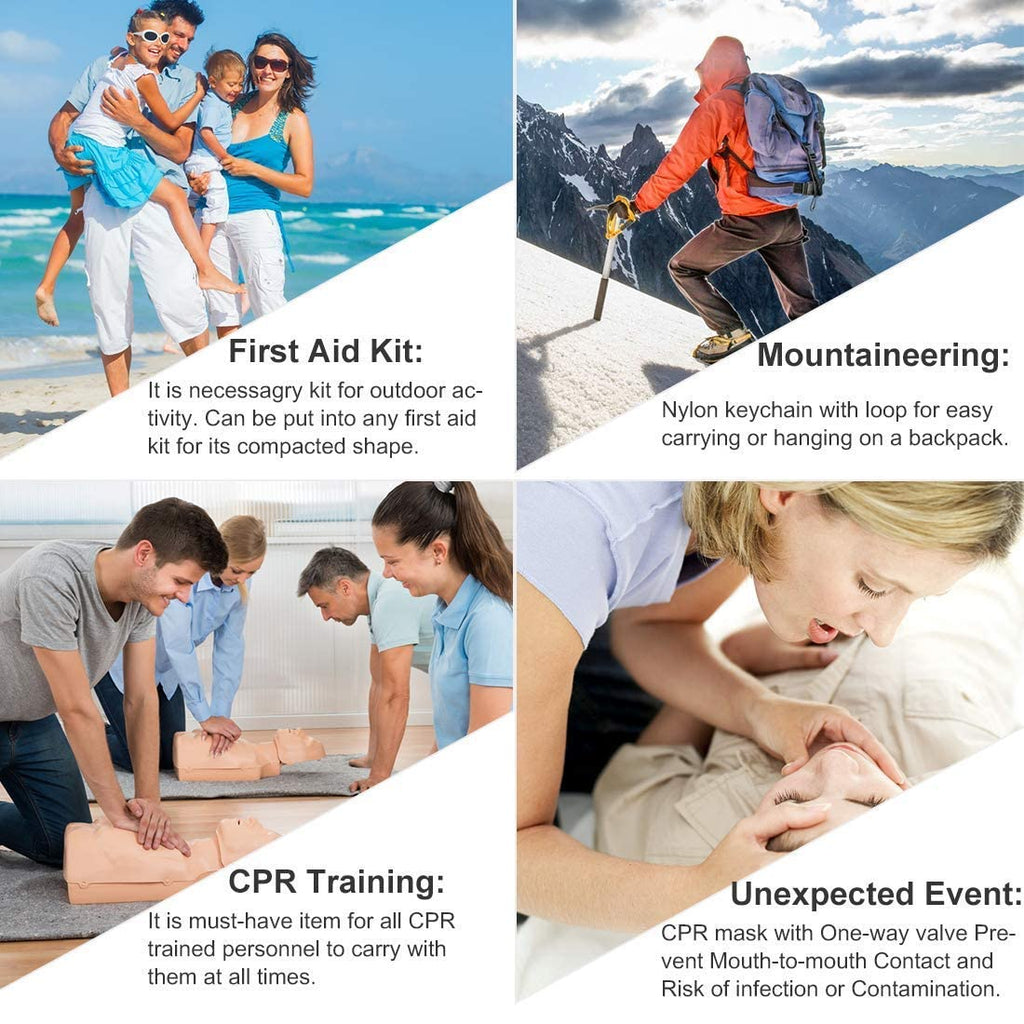 KONGDY 20pcs CPR Face Shield, CPR Pocket Mask Keychain with One-Way Valve Breathing Barrier