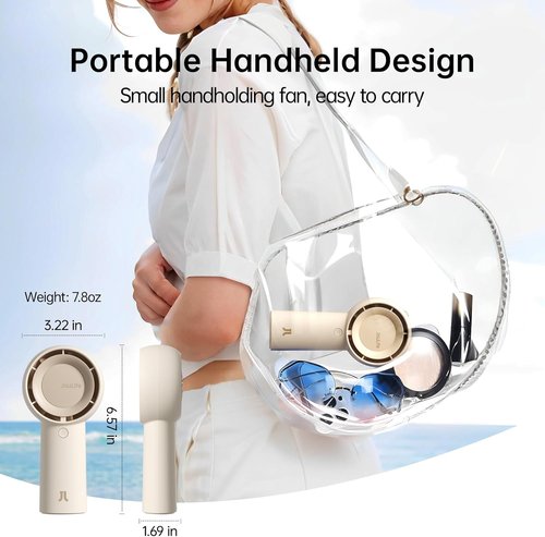 JISULIFE Handheld Portable Turbo Fan - 16H Max Cooling, 4000mAh USB Rechargeable Mini Fan | Brown