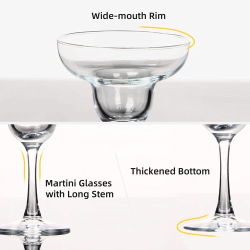 SHYRC Margarita Glasses Set of 7, 8oz Elegant Cocktail Glasses, Stemmed Margarita Wine Glasses, Clear Glass Margarita Cups for Margarita, Martini, Mixing Cocktail or Gin