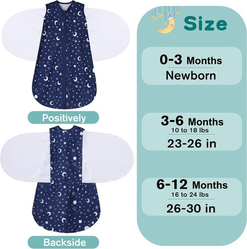 BSTOPPT Newborn Sleep Sack | 3-Way Adjustable Swaddle Blanket for 3-6 Months | 100% Rayon Cotton, TOG 0.5 - Clouds & Starry Sky
