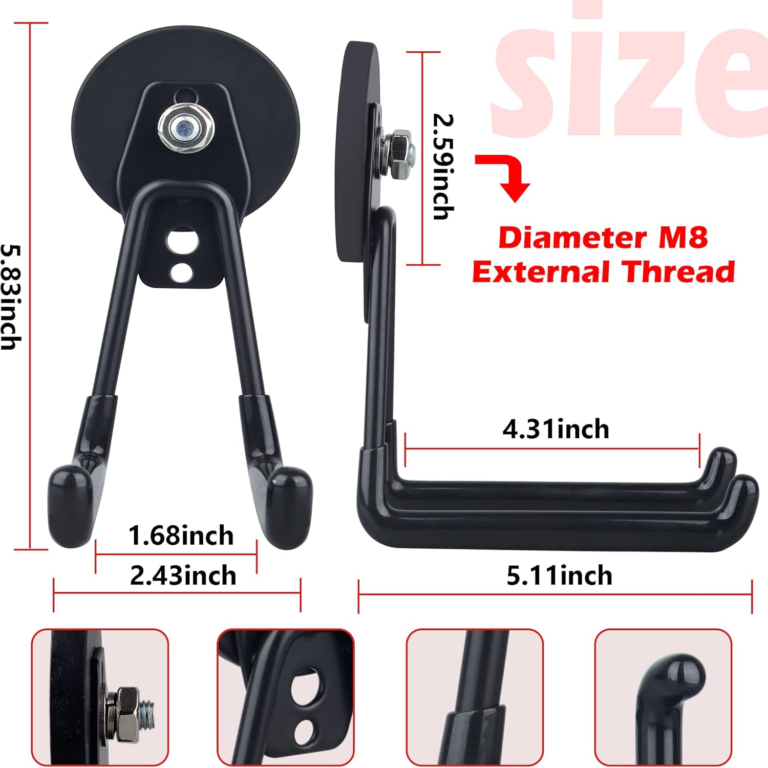 ULIBERMAGNET Heavy Duty Magnetic Hooks - Extra Large Tool Organizer for Workshop | 2 Pack (Black)