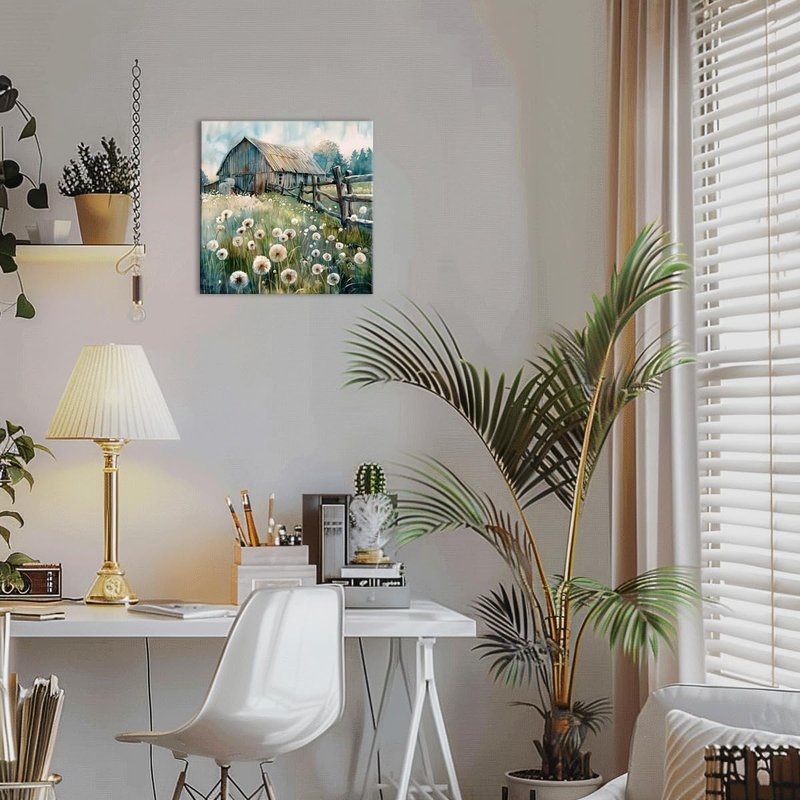 YUEYARIT Farmhouse Decor Dandelion Wall Art Rustic Pictures Canvas Art Prints, Bathroom or Kitchen Gifts, Ideal Flower Artwork for Living Room