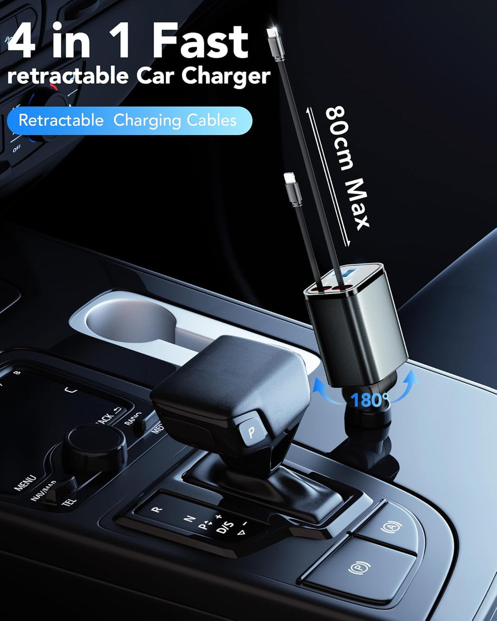 Skiennix Retractable Car Charger - 69W USB-C Fast Charging for iPhone 17/16/15/14 & Galaxy | Road Trip Essential