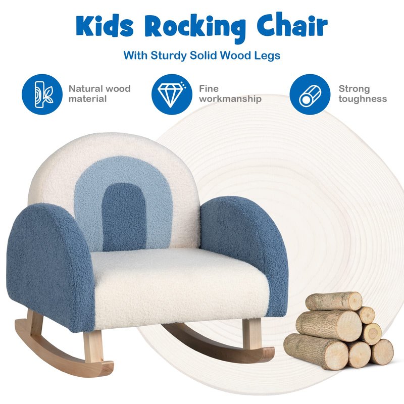 HOMGX Kids Rocking Chair, Toddler Couch with Solid Wood Base & Non-Slip Pads, Kids Rocking Sofa with Plush Fabric, Cute Children Rocker Armchair in Playroom, Nursery, Bedroom
