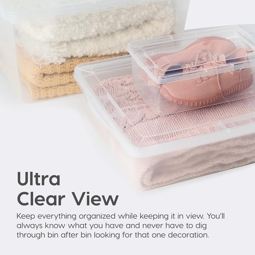 IRIS USA Storage Bins - 12-Pack Crystal Clear 6 Quart Stackable Containers for Shoes & Classroom Organization - BPA-Free