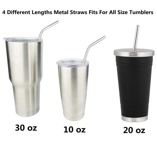 Reusable Stainless Steel Drinking Straws, 20 Pcs 4 Size - 6.3'' 7.1'' 8.5'' 10.5'', BPA Free Long Short Smoothie Drinking Curved Bent Straws With 2 Brushes and Carry bag, Fit for 10/20/30 oz Tumblers