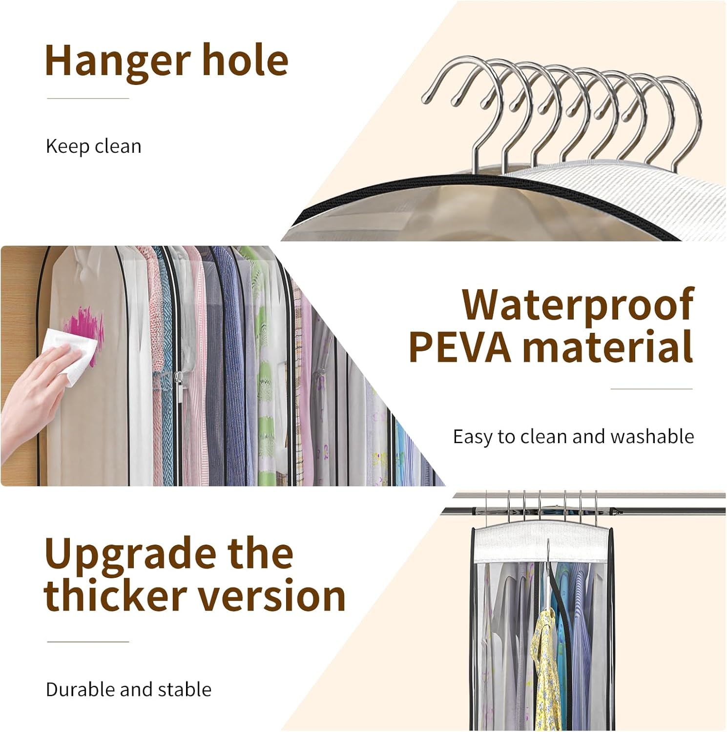 Skiennix Thickened Clear Garment Bags - 4 Pack Hanging Clothes Storage (40 & 50 Inch) for Shirts, Coats, Dresses