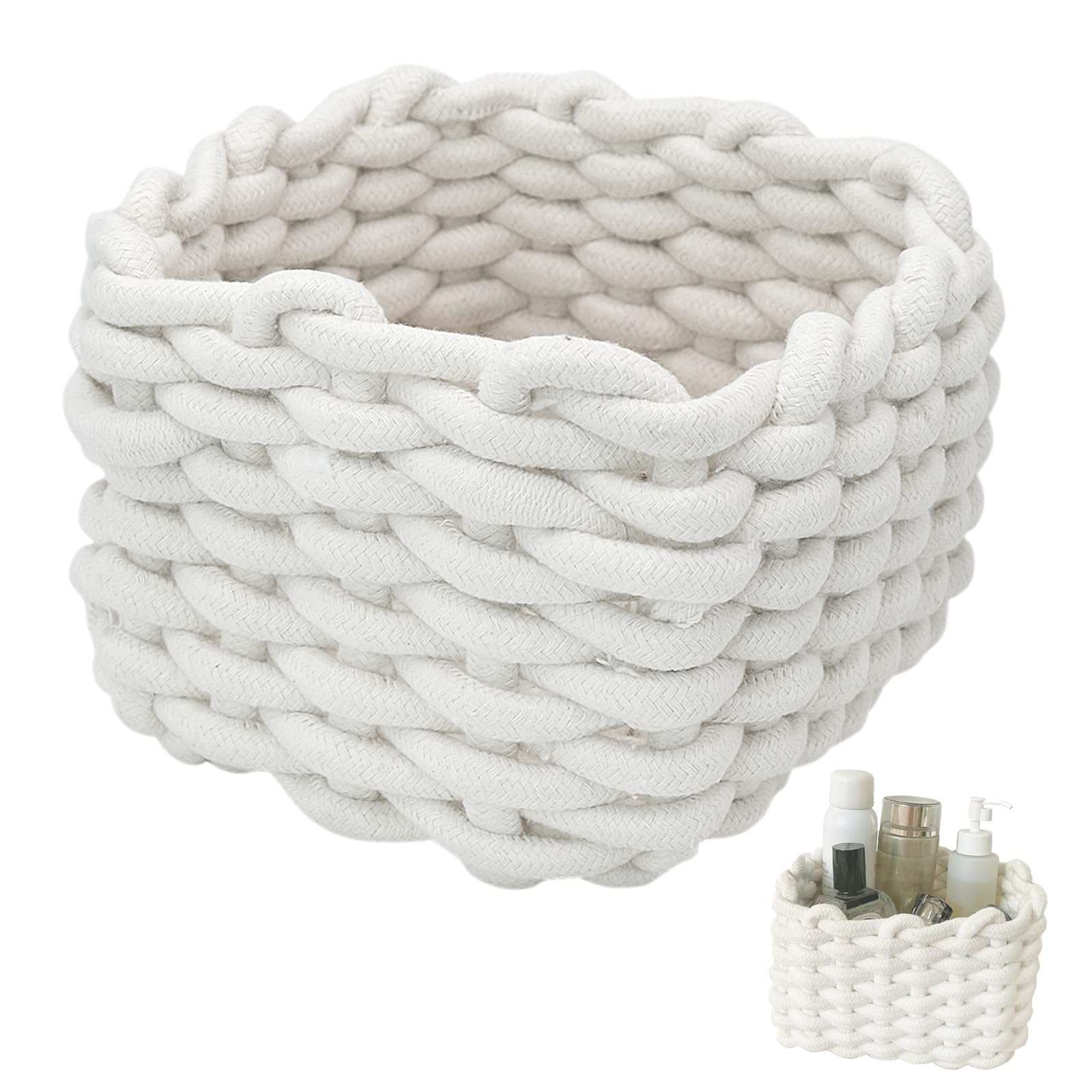 Small Storage Decorative Basket, Cotton Rope Woven Shelf Basket for Little Items, Cute Box Organizer for Baby Room, Nursery, Bedroom