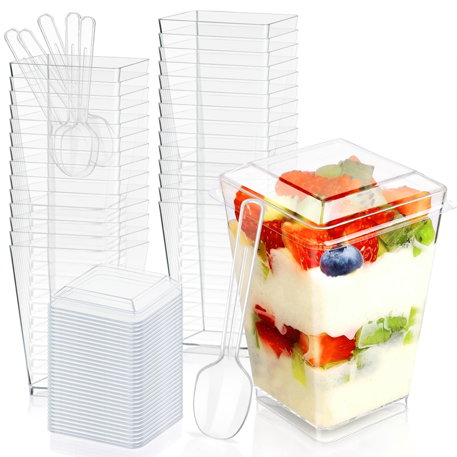 SEANSDA 50 Pack 5oz Plastic Dessert Cups with Lids and Spoons
