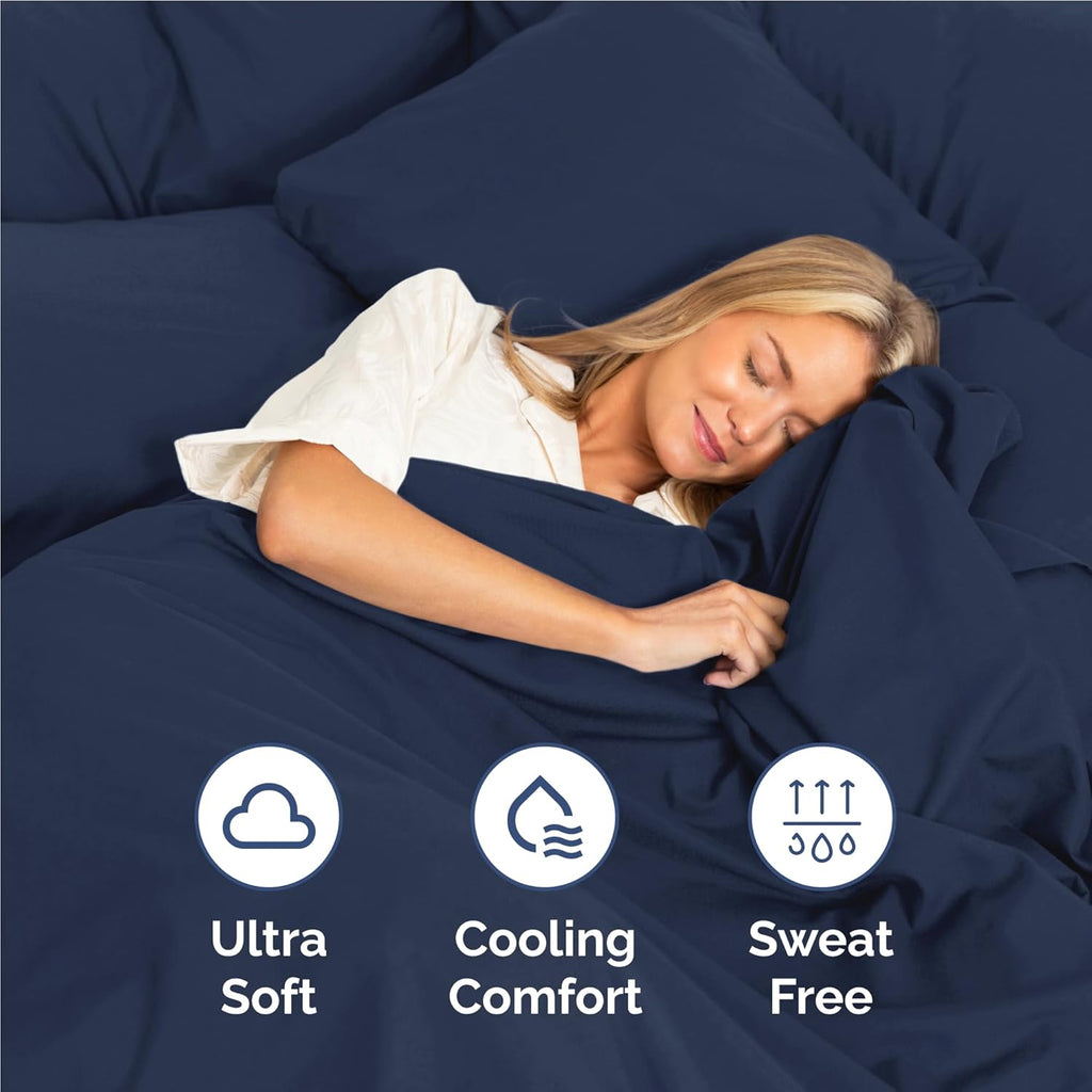 Skiennix Full Size 4-Piece Sheet Set - Ultra-Soft Cooling Bed Sheets - Hotel Luxury Bedding - Deep Pockets - Navy Blue