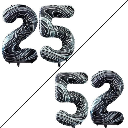GOER Jumbo 42-Inch Number 25 Balloons - Marble Black Foil Helium Decorations for 25th Birthday Party
