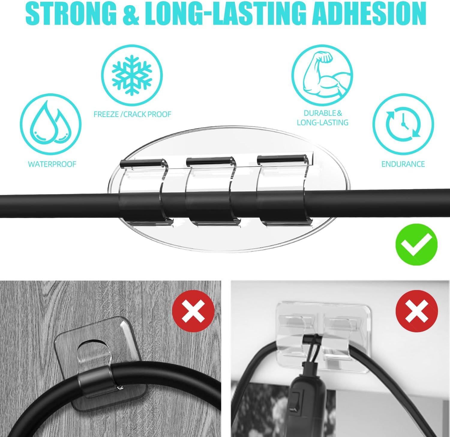 Skiennix Outdoor String Light Hooks - 30 Heavy-Duty Clips with Waterproof Adhesive Strips | Perfect for Christmas Lighting