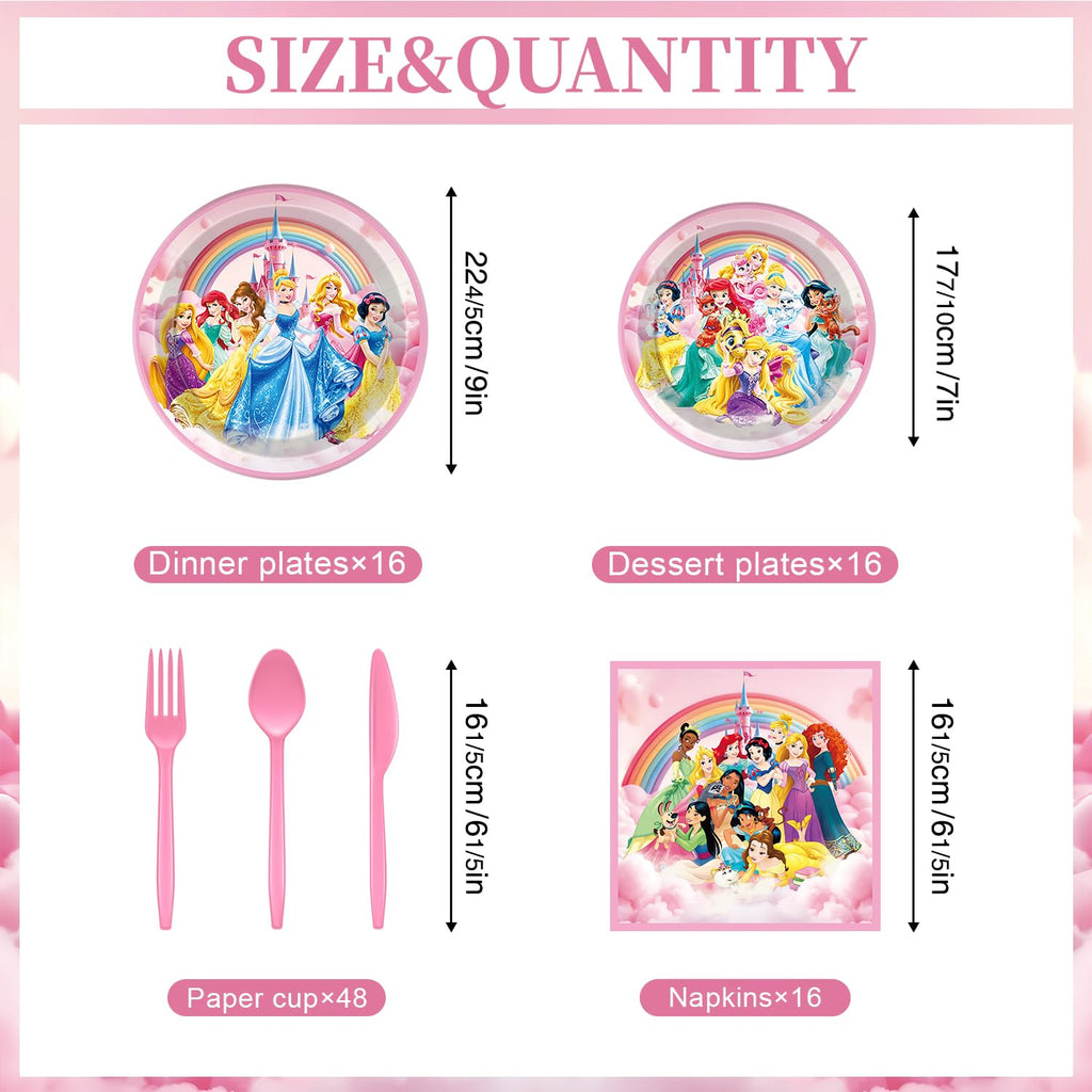 97 Pcs Princess Birthday Party Decorations, Princess Plates and Napkins Tableware for Party, Prin cess Decor Supplies Set for Girl Birthday Flower Fairytale Dinnerware Serve 16 Guests