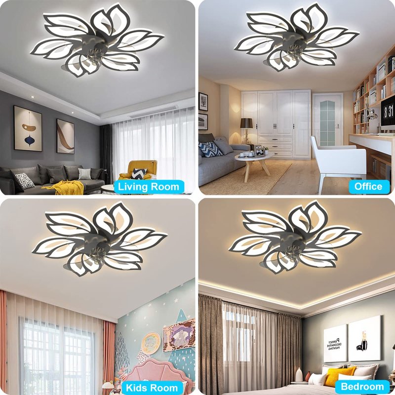 BESKETIE 25.6" Bladeless Ceiling Fan with Lights Remote Control, Modern Low Profile Ceiling Fans with Lights Flush Mount, Dimmable 3 Color 6 Speeds LED Fan Lamp Indoor for Bedroom, Living Room -White