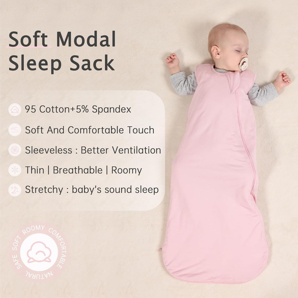 Skiennix Sleep Sack - 1.0 TOG Wearable Blanket for 6-18 Months Babies | Lightweight Bamboo Rayon, Pink, M