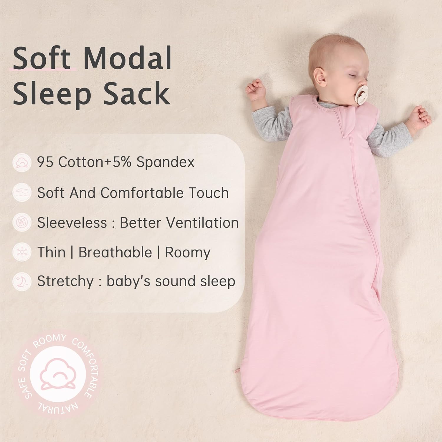 Skiennix Sleep Sack - 1.0 TOG Wearable Blanket for 6-18 Months Babies | Lightweight Bamboo Rayon, Pink, M