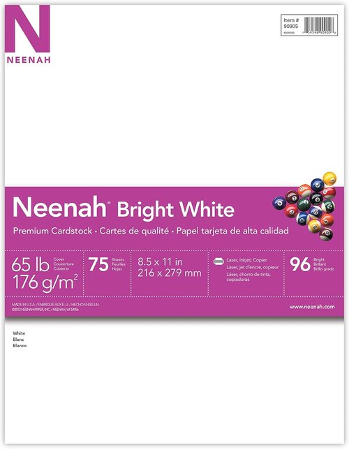 Astrobrights Bright White Cardstock - 8.5" x 11", 65 lb, 176 gsm, 75 Sheets for Vibrant Printing