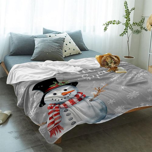 YeeJu Christmas Decorative Throw Blanket King Size Gray Snowman Blanket for Bed Soft Lightweight Fuzzy Plush Fleece Blankets and Throws Large Oversized Xmas Winter Holiday Grey Blanket 90x108