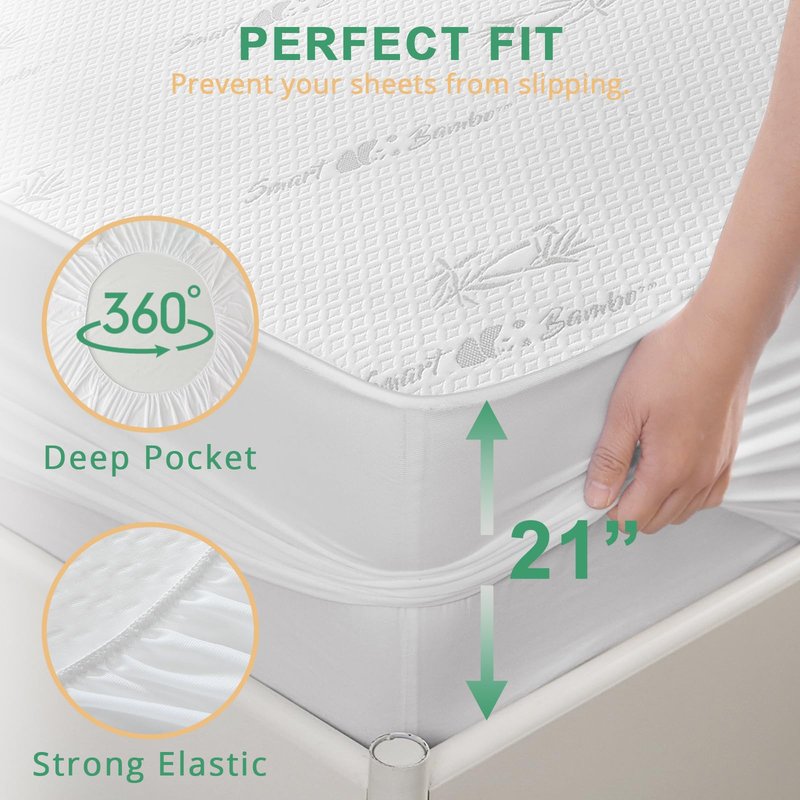 HUXMEYSON 2 Pack Twin Mattress Protector, Fully Waterproof Mattress Protector, Breathable and Noiseless Mattress Cover with 8-21 Deep Pocket, 39 x 75 Inch