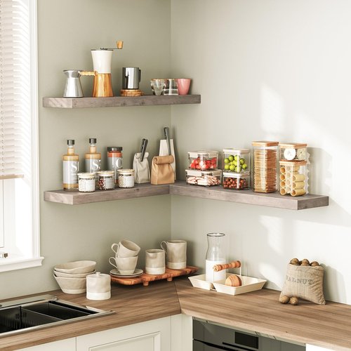RALGEND Floating Shelves for Wall, 1.5" Thick Wall Shelf Set of 3 with Invisible Brackets, 23.6L x 7.9W Hanging Book Shelves Farmhouse Home Decor for Bathroom, Living Room, Bedroom, Greige 6301BJP3BG