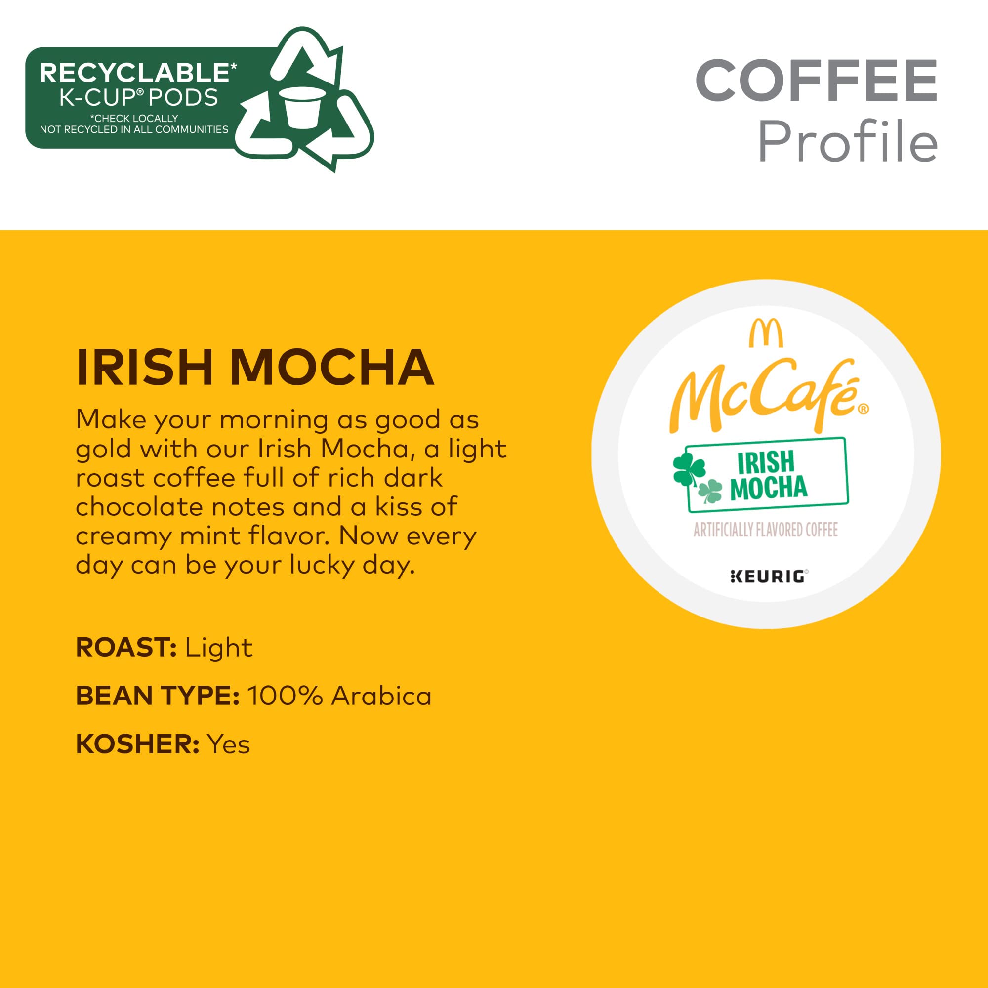 McCafe Irish Mocha, Keurig Single Serve K-Cup Pods, Flavored Coffee, 72 Count (6 Packs of 12)
