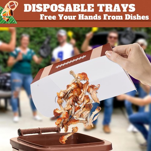 EPHYO 96Pcs Football Trays Superbowl Disposable Serving Trays Football Paper Bowls for Snack Corn Chips Football Themed Tailgate Party Supplies Tableware for BBQ Picnic Sports Gameday Decorations