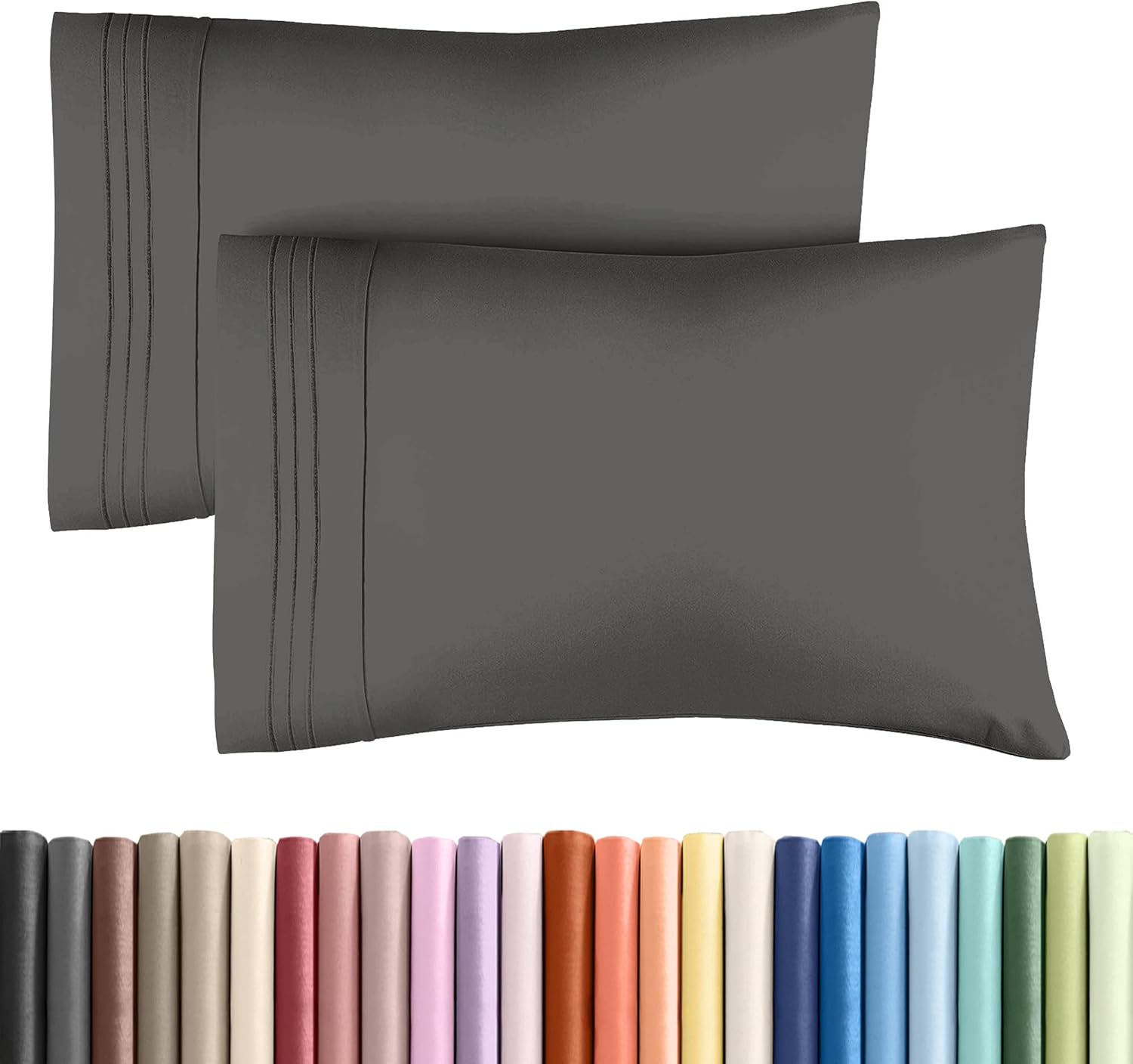 Queen Pillow Cases by Luxurious Living - Ultra Soft Hotel Quality - Wrinkle Free & Fade Resistant - Charcoal, Set of 2