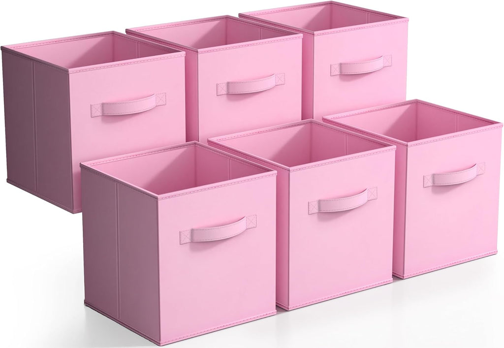Sorbus Storage Cubes - 11-Inch Foldable Fabric Baskets for Organizing Home & Nursery | 6 Collapsible Cloth Bins in Pastel Pink